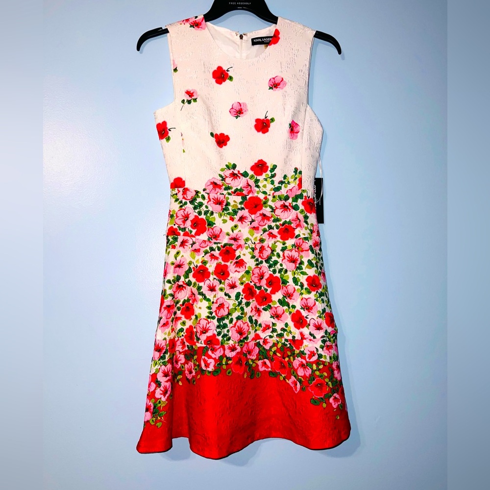 NWT Karl Lagerfeld Dress Sz 2 Sleeveless Pink White Posey Floral Back Zip Lined